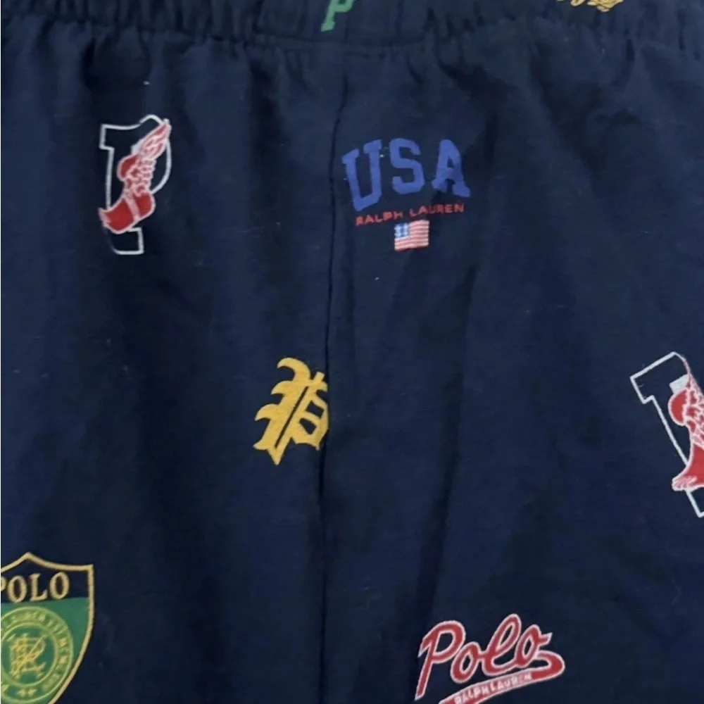 New Polo Ralph Lauren Pep Rally Varsity Logo Print Pajama Jogger Pants Navy L